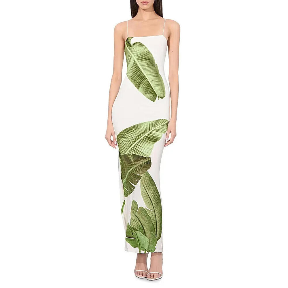 NEW Alice + Olivia Fifi Leaf Maxi Dress in Jungle Palm Off White Sz 2 #3087